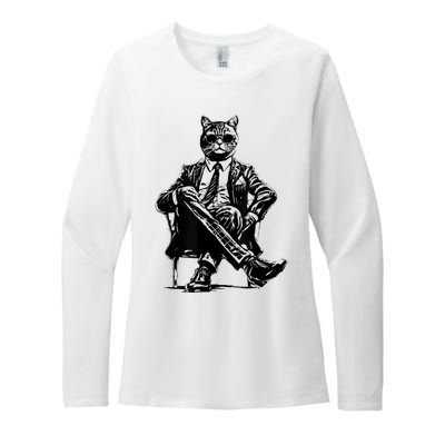 Cat Of Wall Street Funny Cat Womens CVC Long Sleeve Shirt