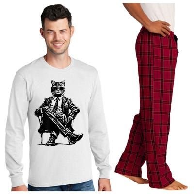 Cat Of Wall Street Funny Cat Long Sleeve Pajama Set