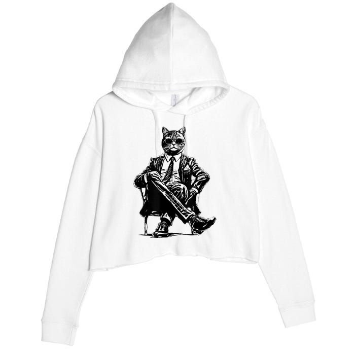 Cat Of Wall Street Funny Cat Crop Fleece Hoodie