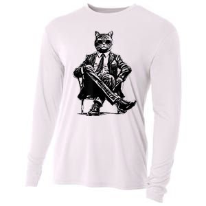 Cat Of Wall Street Funny Cat Cooling Performance Long Sleeve Crew