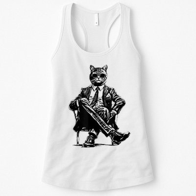 Cat Of Wall Street Funny Cat Womens Tank Top
