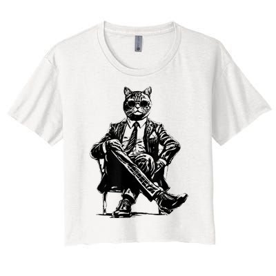 Cat Of Wall Street Funny Cat Women's Crop Top Tee