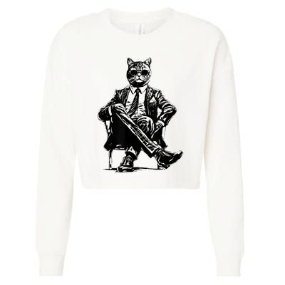 Cat Of Wall Street Funny Cat Cropped Pullover Crew