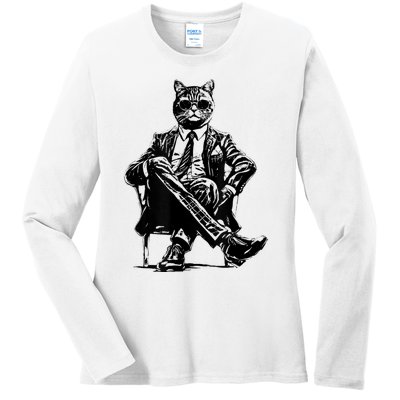 Cat Of Wall Street Funny Cat Ladies Long Sleeve Shirt