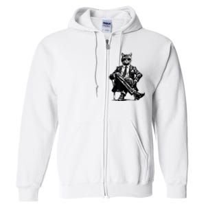 Cat Of Wall Street Funny Cat Full Zip Hoodie