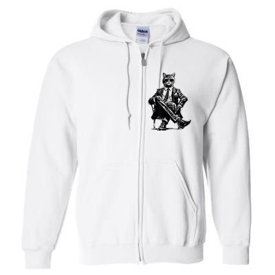 Cat Of Wall Street Funny Cat Full Zip Hoodie