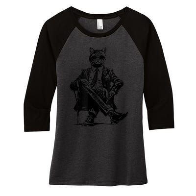 Cat Of Wall Street Funny Cat Women's Tri-Blend 3/4-Sleeve Raglan Shirt