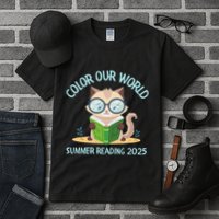 Color Our World Summer 2025 Summer Reading Program Cat Tall T-Shirt