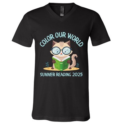 Color Our World Summer 2025 Summer Reading Program Cat V-Neck T-Shirt