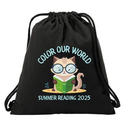 Color Our World Summer 2025 Summer Reading Program Cat Drawstring Bag