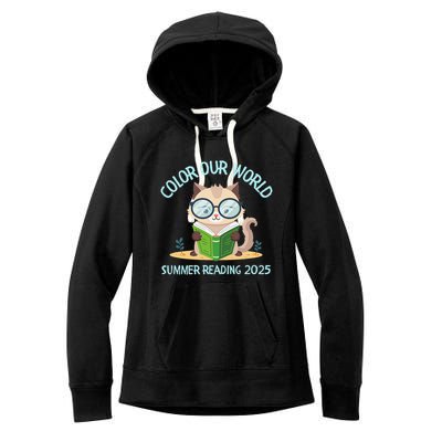 Color Our World Summer 2025 Summer Reading Program Cat Women's Fleece Hoodie