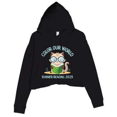 Color Our World Summer 2025 Summer Reading Program Cat Crop Fleece Hoodie