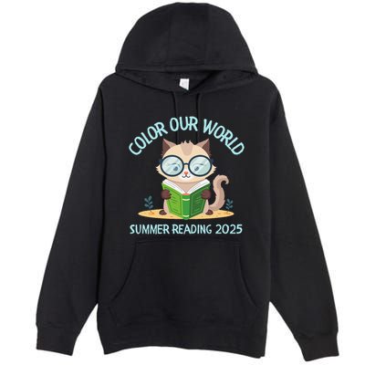 Color Our World Summer 2025 Summer Reading Program Cat Premium Pullover Hoodie