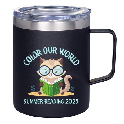 Color Our World Summer 2025 Summer Reading Program Cat 12oz Stainless Steel Coffee Mug