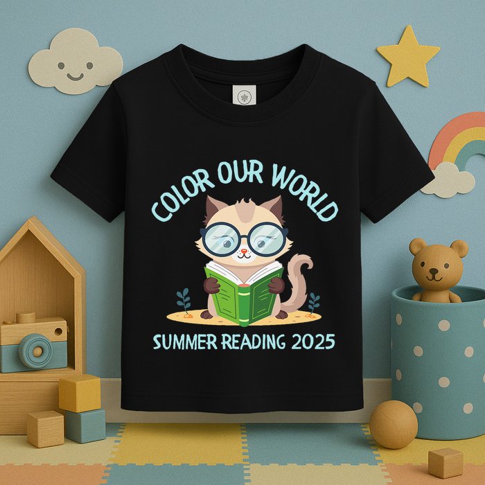 Color Our World Summer 2025 Summer Reading Program Cat Toddler T-Shirt