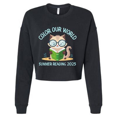 Color Our World Summer 2025 Summer Reading Program Cat Cropped Pullover Crew
