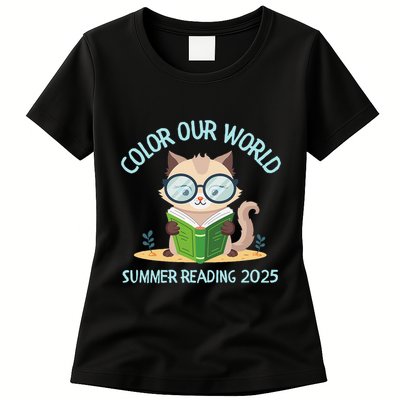 Color Our World Summer 2025 Summer Reading Program Cat Womens T-Shirt