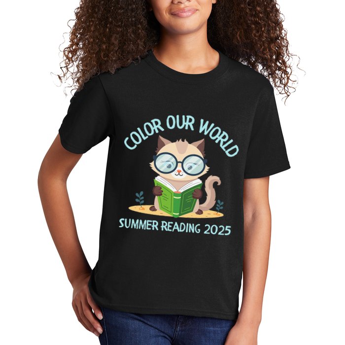 Color Our World Summer 2025 Summer Reading Program Cat Kids T-Shirt