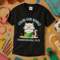 Color Our World Summer 2025 Summer Reading Program Cat Kids T-Shirt