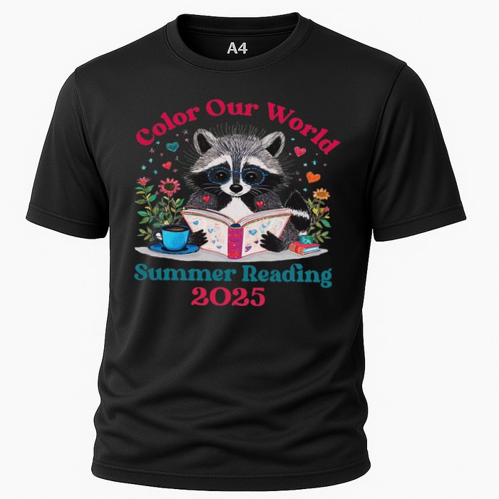 Color Our World Summer Reading Program 2025 Funny Raccoon Cooling Performance Crew T-Shirt