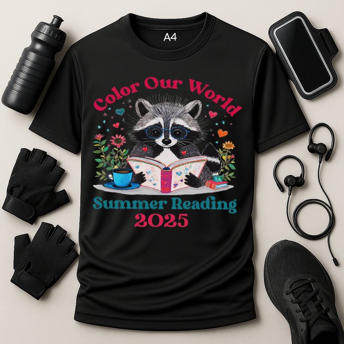 Color Our World Summer Reading Program 2025 Funny Raccoon Cooling Performance Crew T-Shirt