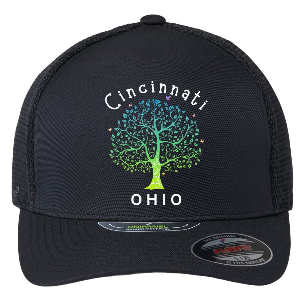 Cincinnati Ohio With Tree Love For Cincinnati Flexfit Unipanel Trucker Cap