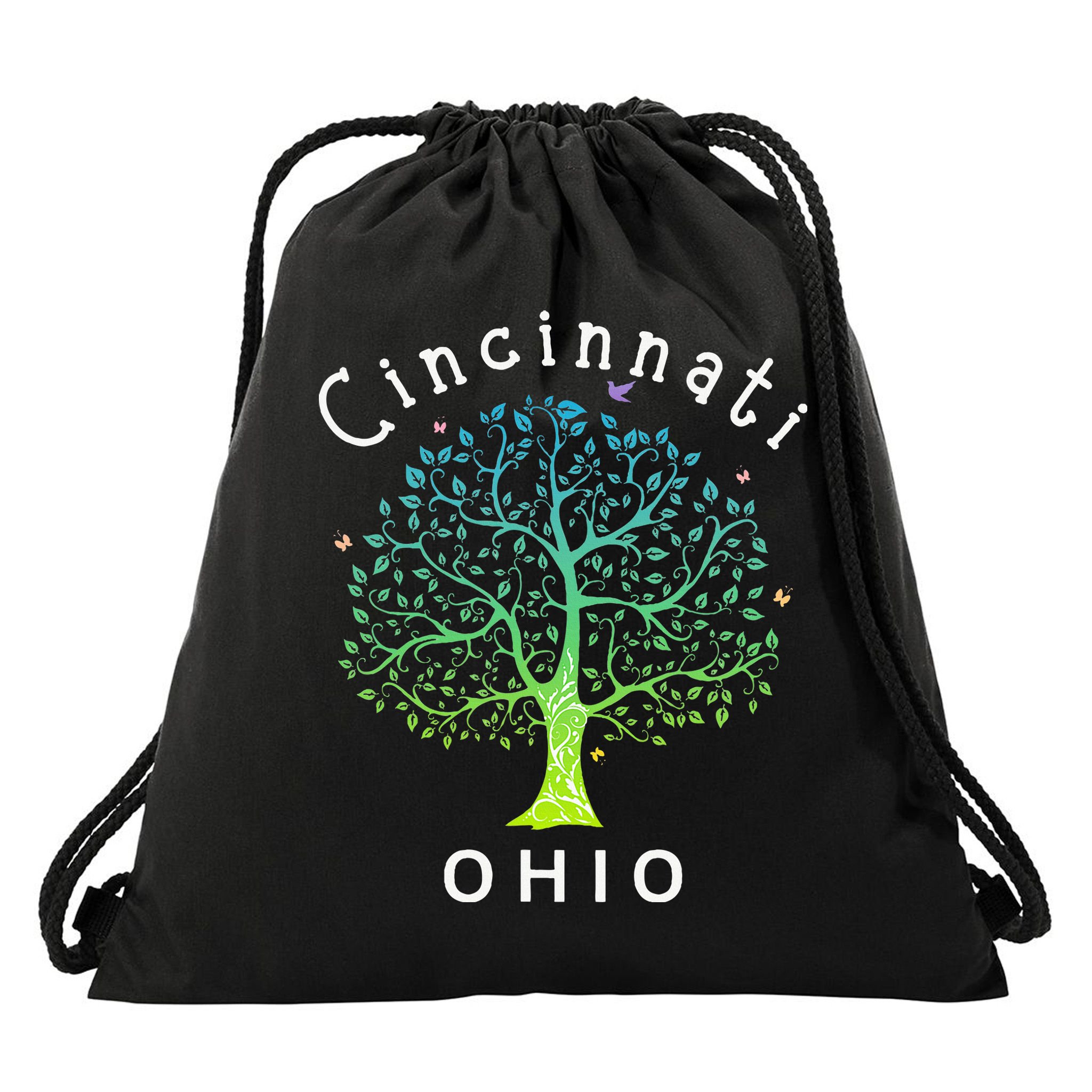 Cincinnati Ohio With Tree Love For Cincinnati Drawstring Bag