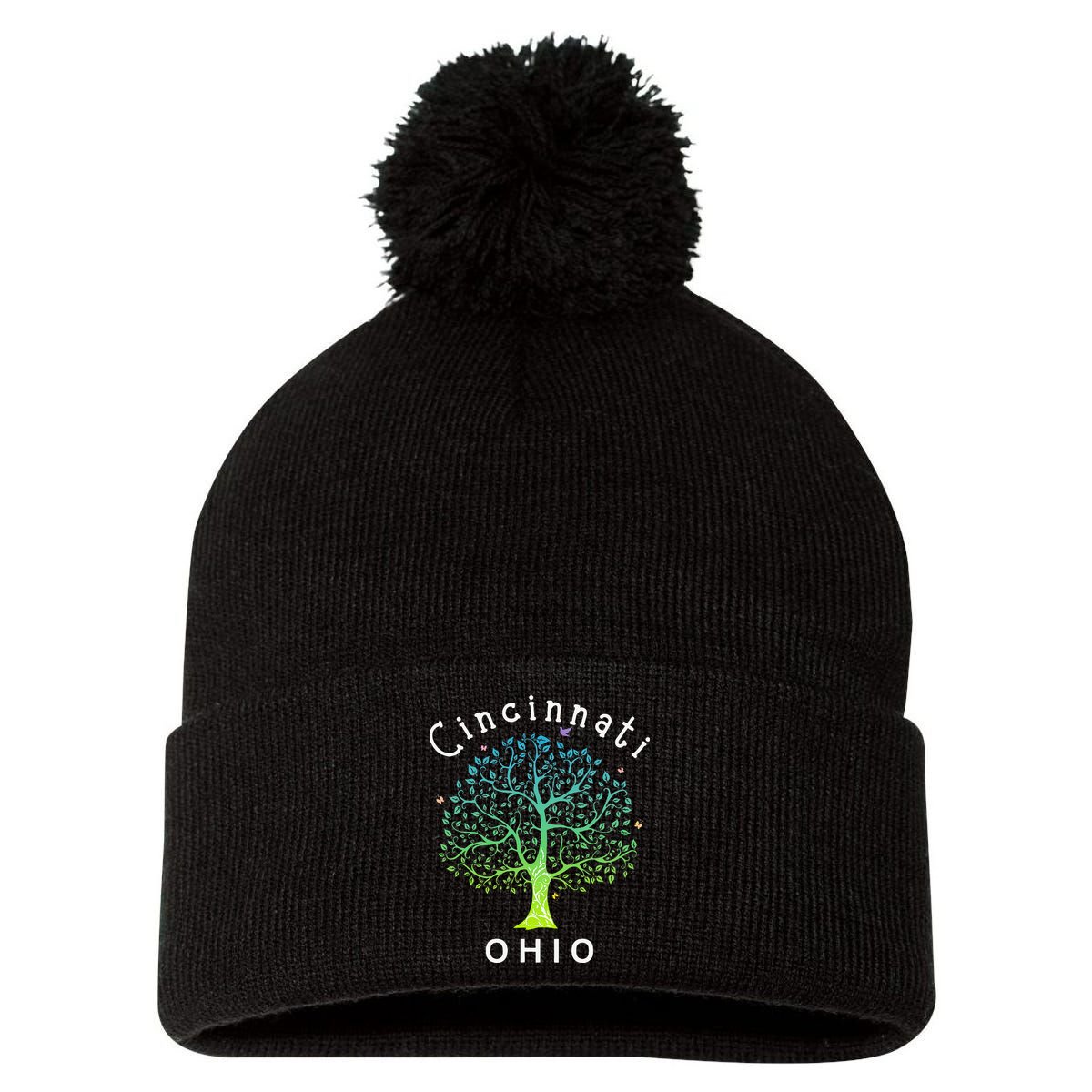 Cincinnati Ohio With Tree Love For Cincinnati Pom Pom 12in Knit Beanie