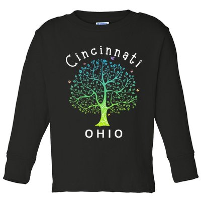 Cincinnati Ohio With Tree Love For Cincinnati Toddler Long Sleeve Shirt