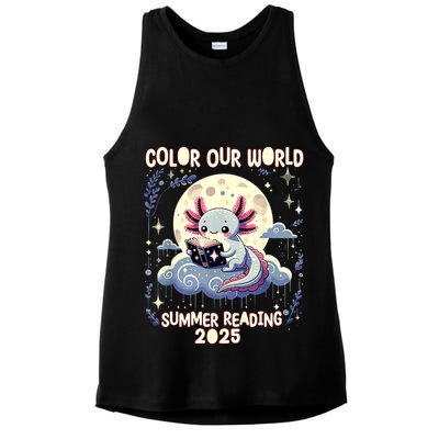 Color Our World Summer Reading Program 2025 Funny Axolotl Ladies PosiCharge Tri-Blend Wicking Tank