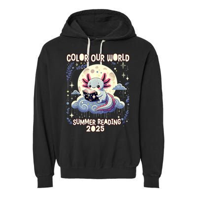 Color Our World Summer Reading Program 2025 Funny Axolotl Garment-Dyed Fleece Hoodie