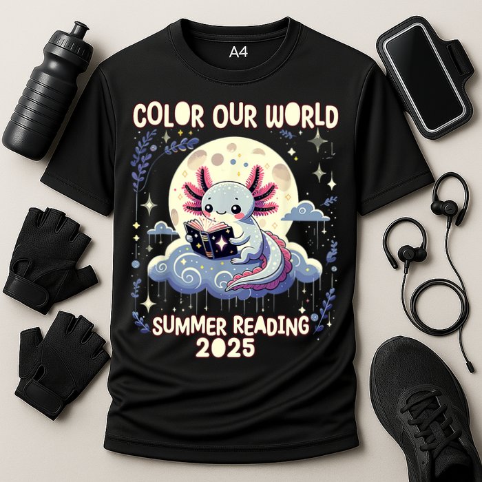 Color Our World Summer Reading Program 2025 Funny Axolotl Performance Shirt