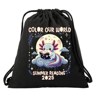 Color Our World Summer Reading Program 2025 Funny Axolotl Drawstring Bag