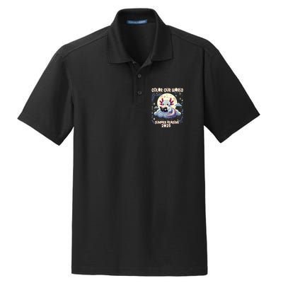 Color Our World Summer Reading Program 2025 Funny Axolotl Dry Zone Grid Polo