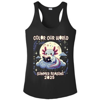 Color Our World Summer Reading Program 2025 Funny Axolotl Ladies PosiCharge Competitor Racerback Tank