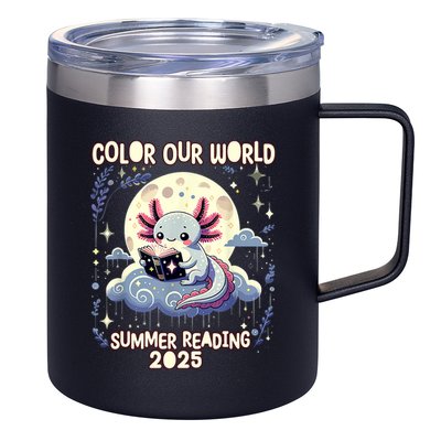 Color Our World Summer Reading Program 2025 Funny Axolotl 12oz Stainless Steel Coffee Mug