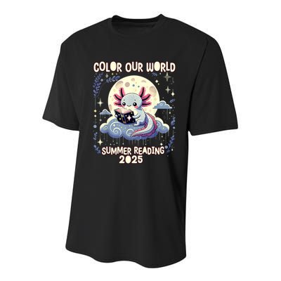 Color Our World Summer Reading Program 2025 Funny Axolotl Youth Performance Sprint T-Shirt