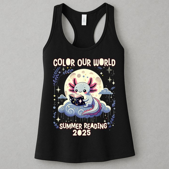 Color Our World Summer Reading Program 2025 Funny Axolotl Womens Tank Top