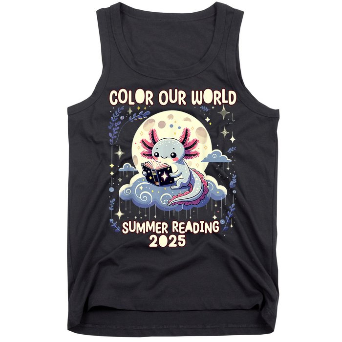 Color Our World Summer Reading Program 2025 Funny Axolotl Tank Top