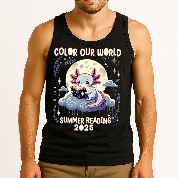 Color Our World Summer Reading Program 2025 Funny Axolotl Tank Top