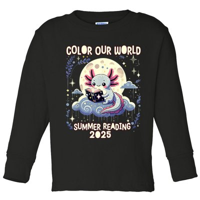 Color Our World Summer Reading Program 2025 Funny Axolotl Toddler Long Sleeve Shirt