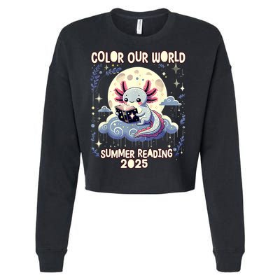 Color Our World Summer Reading Program 2025 Funny Axolotl Cropped Pullover Crew
