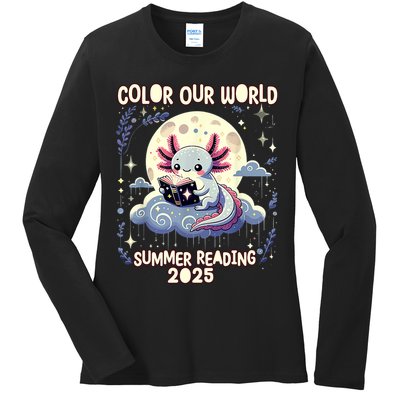 Color Our World Summer Reading Program 2025 Funny Axolotl Ladies Long Sleeve Shirt