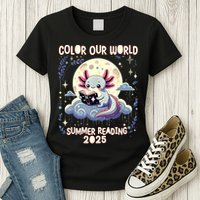Color Our World Summer Reading Program 2025 Funny Axolotl Womens T-Shirt