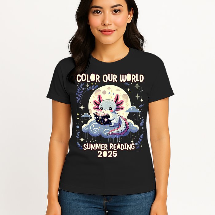 Color Our World Summer Reading Program 2025 Funny Axolotl Womens T-Shirt
