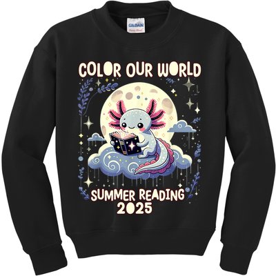 Color Our World Summer Reading Program 2025 Funny Axolotl Kids Sweatshirt