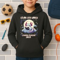 Color Our World Summer Reading Program 2025 Funny Axolotl Kids Hoodie