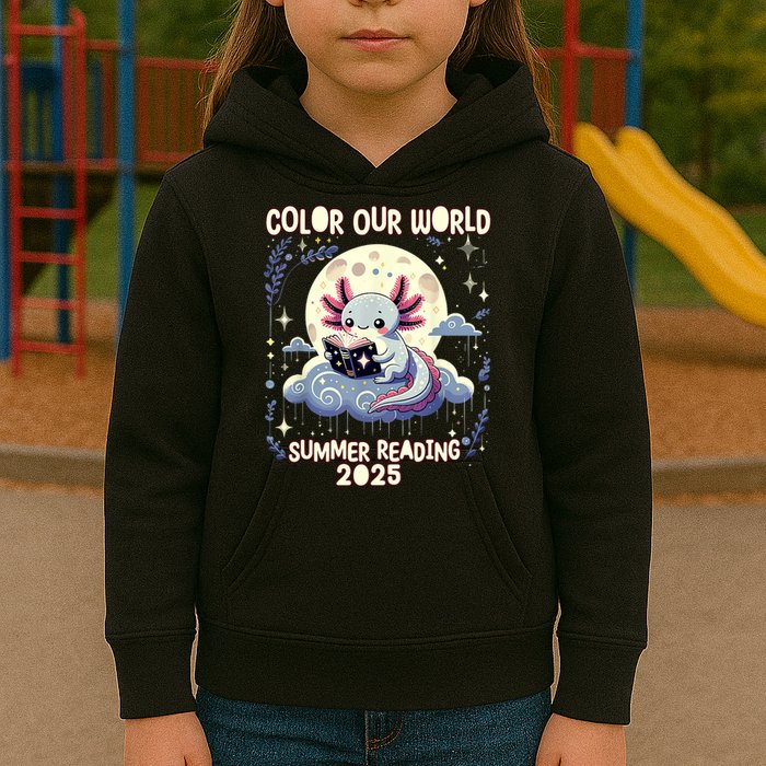 Color Our World Summer Reading Program 2025 Funny Axolotl Kids Hoodie