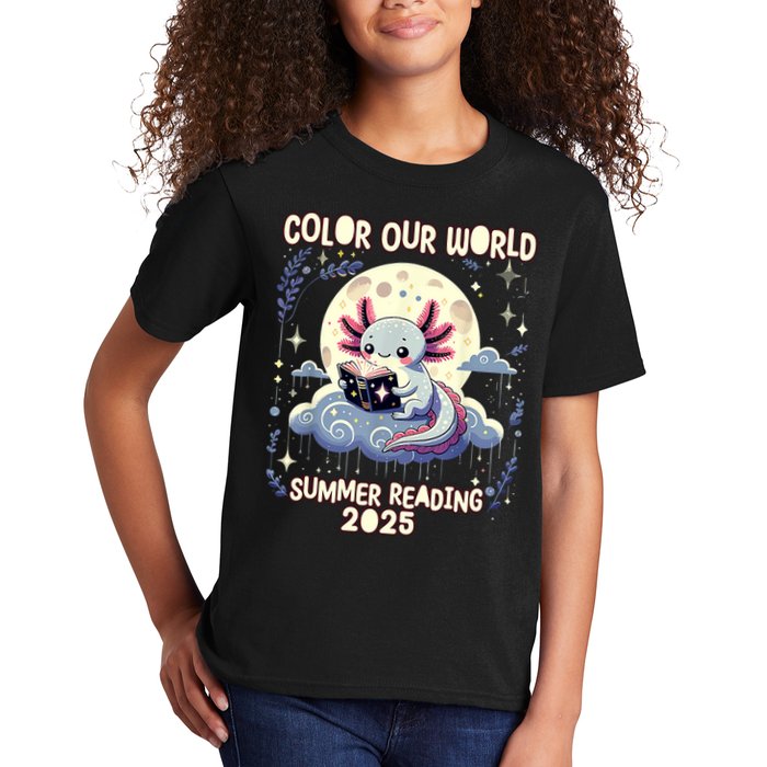 Color Our World Summer Reading Program 2025 Funny Axolotl Kids T-Shirt