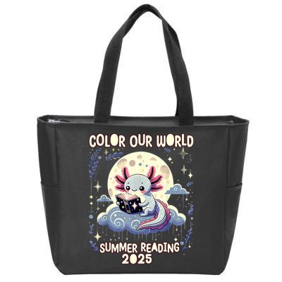 Color Our World Summer Reading Program 2025 Funny Axolotl Zip Tote Bag